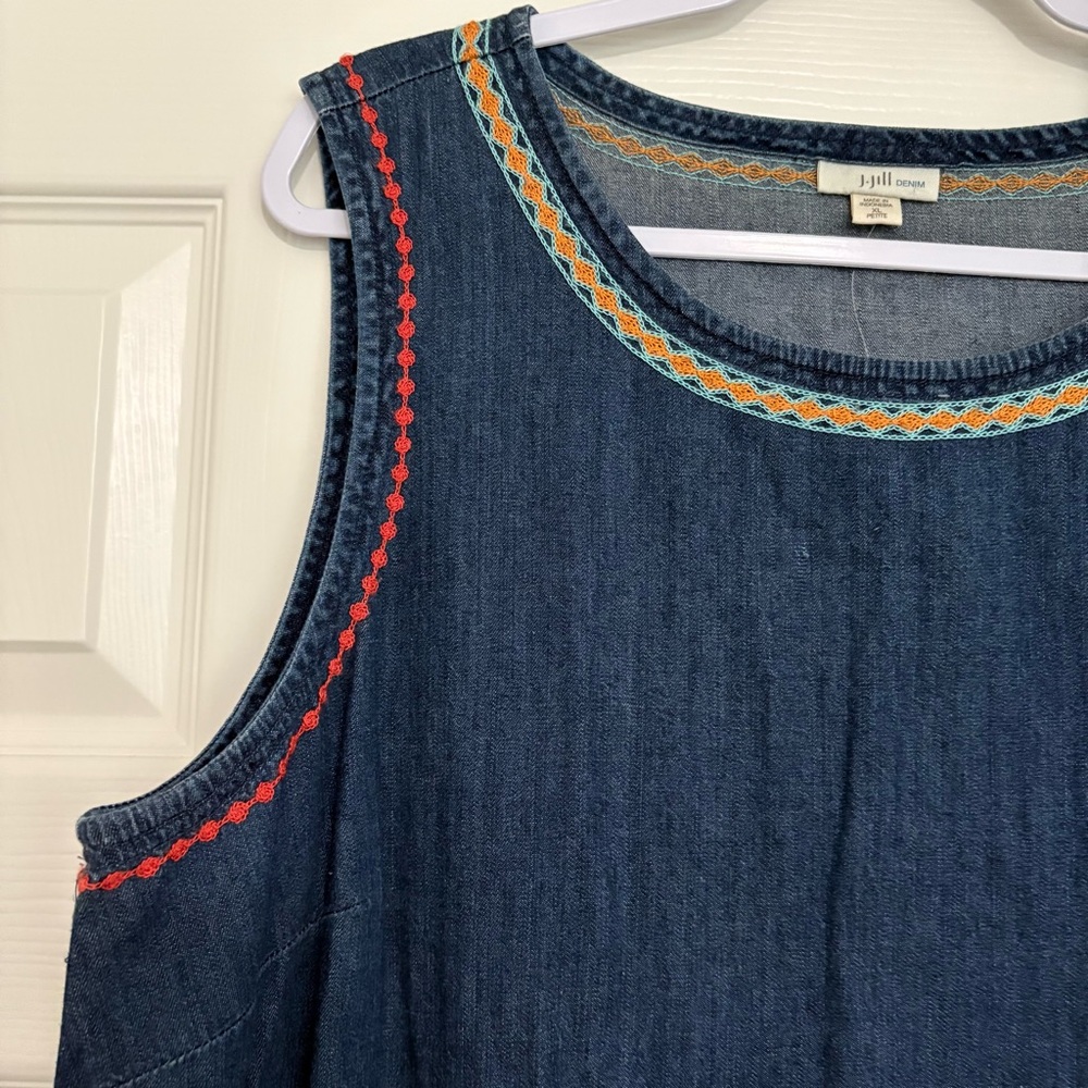 NWT J Jill Denim Embroidered Raw Hem Dress - Picture 2 of 8
